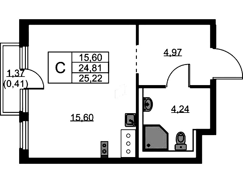 Квартира студия 25.22 м², 8/11 эт., ЖК «Новое Колпино»